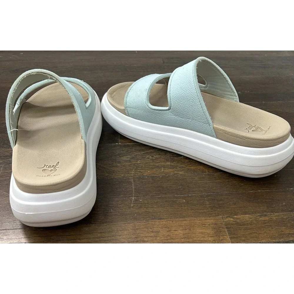 Women's Reef Women's Sierra 2 Bar platform sandals in an icy blue color Size 9